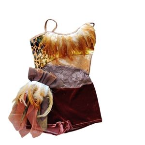 CURTAIN CALL Child Size M Feather Dance Costume Brown Dress Up Role Play